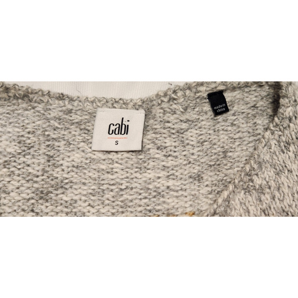 CABI Shetland Gray Green Geometric Fringe Hem Open Knit Cardigan Size Small - Picture 3 of 9